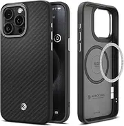 [Spigen] Enzo Aramid (MagFit) Case Designed for iPhone 15 Pro Max Case 6.7-inch [Compatible with MagSafe] Magnetic Ring TPU Cover - Black
