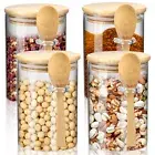 4Pcs Glass Jars with Bamboo Lids and Spoons 600ML Airtight Spice Jars ≒