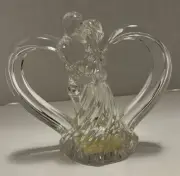 Vintage Lenox Crystal Glass Heart Wedding Cake Topper Bride Groom Ex Cond
