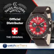 CX Swiss Military HAWK NERO RAWHIDE Chrono watch Black PVD case Red dial 27341