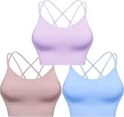[Sykooria] 3 Pack Strappy Sports Bra for Women Sexy Crisscross for Yoga Running Athletic Gym Workout Fitness Tank Tops