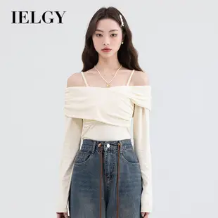 Ielgy 一字肩長袖t恤女純色修身修身上衣