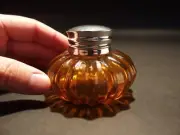 Vintage Antique Style Round Amber Glass Inkwell Ink pot Bottle