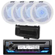 Marine Bluetooth CD Radio, 4x 5.25" 180W Blue Flash LED Speakers, Cover (White)