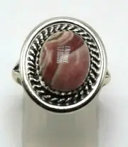 Elegant Navajo Handmade Rhodochrosite Ring Set in Sterling Silver Size 8 - Largo