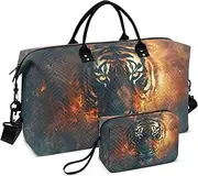 [YXYZRMY] Travel Duffel Bag Big Cat Portrait Fiery Gym Bag Sports Tote Bag with Multiple Interior Pockets Shoulder Weekender Bag for Women Men with Toiletry Bag 20.5”x 7.9”x 13.8, Multi-Colored, one