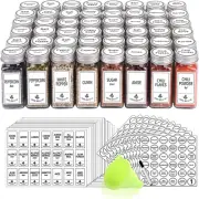 48 Glass Spice Jars with 806 White Spice Labels, Chalk Marker and Funnel Complet