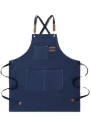 Cotton Canvas Apron for Artists Painting,Chef Apron with Cross Back Straps Blue