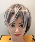 NEW PHOCAS Women Grey w Pink Short COSPLAY WIG Boy Cut pixie hair costume black