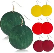 [LIFKOME] Stainless Steel Hook Earrings Wooden Pendants Lightweight Comfortable Round Drop Earrings for Women