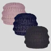 Womens 2-1 Cable Beanie Hat Pop Thru Ponytail Winter Warmer Camping OSFM BNWT