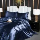 Luxury Solid Silk Bedding Set Duvet Cover Flat Bed Sheet Pillowcases Bedclothes