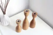 Polished wooden set of 3 candlesticks home primitive candle holder decorative