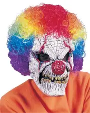 Evil Scary Clown Mask with Attached Wig Adult Costume Accessory