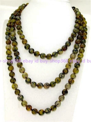 48 Inches Yellow Veins Dragon Agate Necklace 8mm Round Beads Gemstone Strand AAA