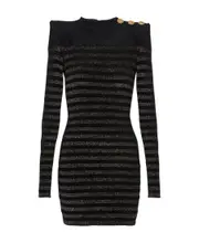 Balmain Striped Lurex Jersey Dress FR38,FR40,FR42 Black