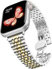 baozai Thin Band Compatible with Apple Watch Band 49mm 45mm 44mm 41mm 40mm, Women Slim Stainless Steel Metal Wristband for Apple Watch Series 9/8/7/6/5/4/SE/Ultra2/Ultra