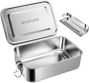 WOSIFUPO Divided Stainless Steel Lunch Box, 2 Compartments Bento Box Food Container with Lock Clips, Snack Box Container - Dishwasher Safe - Stainless Lid - Leak Proof - 1400ml (47oz)