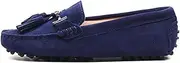 [ZIRIA] Leather Women Flat Shoes Casual Loafers Slip On Women's Flats Shoes Moccasins Lady Driving Shoes Dark Blue