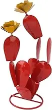 Metal Prickly Pear Cactus Rustic Iron Sculpture with Flowers Desert Decor for Garden Yard Patio Red 25cm 413g