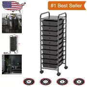 Sturdy Black Utility Cart on Wheels with 10 Drawers for Indoor Organization
