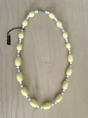 VTG 70s Necklace Genuine Lucite Hong Kong Yellow White Graduated Beaded 25"