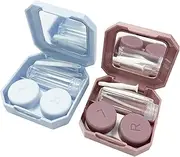 Howinn 2 Pack Colorful Contact Lens Case, Travel Contact Lens Box with Mirror Tweezers Remover Tool Solution Bottle for Outdoor Office Daily Use