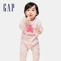 在飛比找momo購物網優惠-【GAP】嬰兒裝 Logo純棉小熊印花長袖包屁衣/連身衣-粉