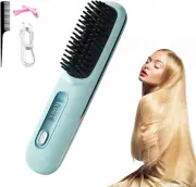 Portable Hair Straightener Brush, USB Rechargeable Cordless Mini Comb, Negative.