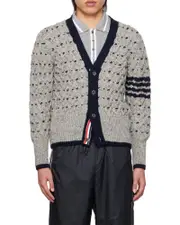 Thom Browne V-Neck Knitted Cardigan 1,2,3,4,5 light gray