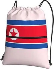 EdWal Korean Flag Print Drawstring Backpack Gym Bags Sports Bags With Zipper Pocket For Travel Beach, Black, One Size