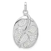 Sterling Silver Micro Pav Cz Fancy Heart Leaf Oval Pendant