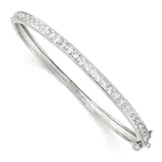 8 Inch Sterling Silver Rhodium-Plated Cz Hinged Bangle Bracelet