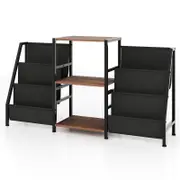 Costway Record Player Stand w/6 Storage Pockets Side Table Brown