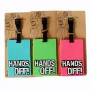 "HANDS OFF!" Rubberized Plastic Luggage Name Tag ID Holder