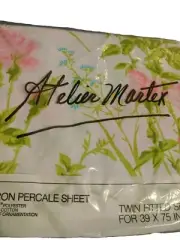 Vtg Twin Fitted Sheet Roses No-Iron Percale Atelier Martex