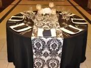 20 Black White Flocked Taffeta Damask Table Top Runners Wedding Flocking Velvet