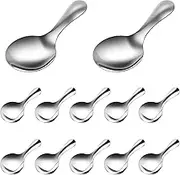 DJAPWPX 12 Pcs Stainless Steel Teaspoons, Mirror Polishing Short Handle Spoons, Small Round Dessert Spoons for Salt Condiments Dessert Tea Coffee Silver