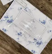 6-Pc Shabby Chic Rachel Ashwell Queen Sheet Set Blue Cabbage Rose Floral Vines