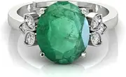 DINJEWEL 5.25 Carat Beautiful Natural Emerald Gemstone Oval Shape Art Deco Flower Floral Silver Adjustable Ring For Women And Men, Sterling Silver, Emerald