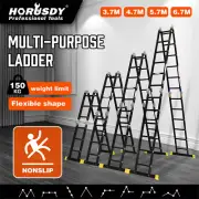 HORUSDY 3.7/4.7/5.7/6.7M Aluminium Folding Step Ladder Extension Multi-Purpose