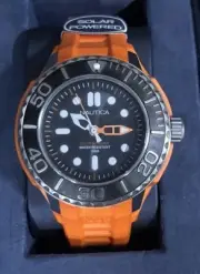 nautica nmx 1000 solar powered men's watch orange silicone band NEW in Case