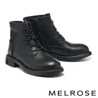 在飛比找Yahoo奇摩購物中心優惠-短靴 MELROSE 美樂斯 率性街頭感純色綁帶牛皮厚底短靴