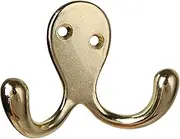 HASWARE 6 PCS Double Prong Robe Hook, Dual Coat Hooks with 12 Pieces Screws Wall Mounted Hooks Robe Hooks Hangers Heavy Duty for Hanging Hat Tie Clothes Coats Towel Keys for Bedroom (Bright Brass)