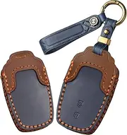 ontto Car key fob cover fit for Toyota 86 GT86 Avalon Camry C-HR Corolla Land Cruiser Prado Prius leather key holder handmade contrast color Shell case keyring keychain Accessories 2 buttons Blue A
