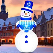 Awww 6 FT Hanukkah Inflatables Outdoor Snowman Holding Menorah Decorations, Buil