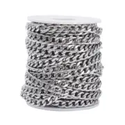 1 Roll 304 Stainless Steel Cuban Link Chunky Curb Chains Unwelded with Spool 6mm