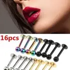 16Pcs Lip Ring 8mm Labret Bars Ear Piercing Stud Lip bar Black Gold Rainbow