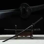 Katana Sword Custom Japanese Samurai Sword, Full Handle T10 Steel Black Blade, Full Tang Sharp, Beautiful Pure Black, Clay Burning Blade Gift Iron Tan