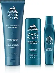 Oars + Alps Natural Mens Skin Care Kit, Gift Set Including: Face Wash, Eye Roller, and Moisturizer, Vegan and Gluten Free, TSA Friendly, 3 Items Total
